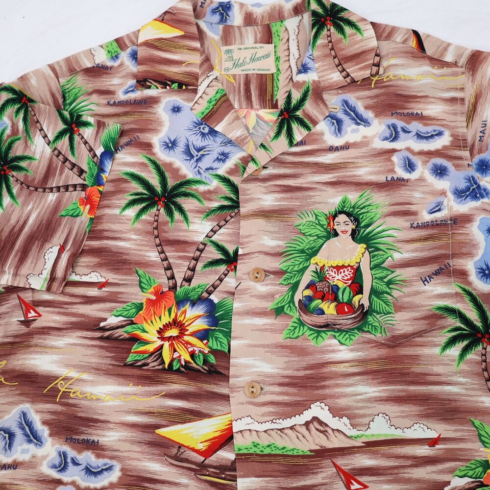 Vintage 1950s Hale Hawaii hawaiian shirt mens M/L hula girls islands aloha theme